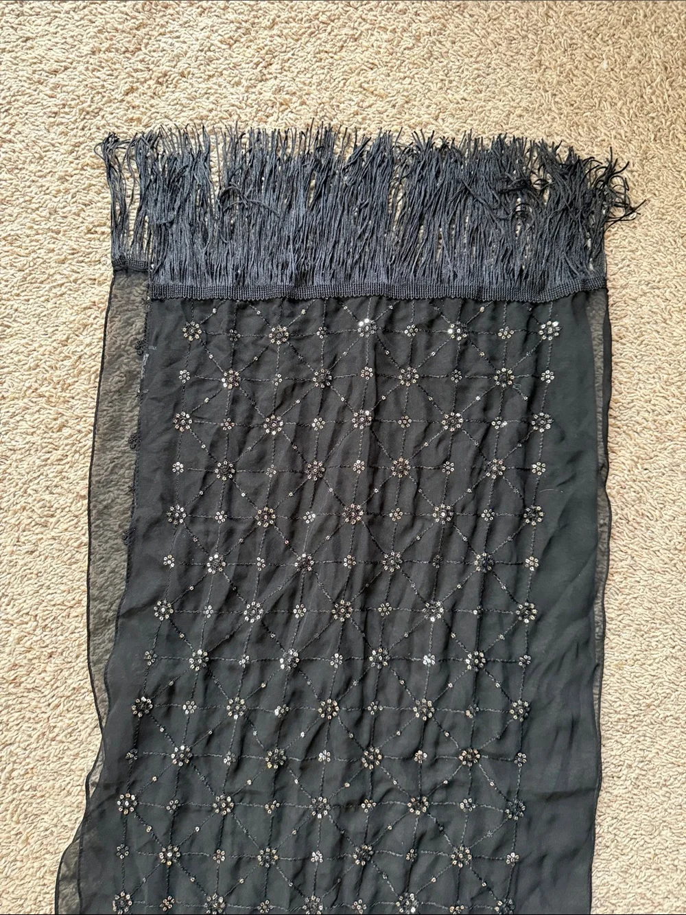 Black Beaded Fringe Scarf Wrap